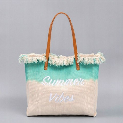 Torba plażowa boho z frędzlami – zielona ombre Summer Vibes - TP14ZIE