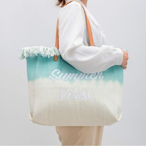Torba plażowa boho z frędzlami – zielona ombre Summer Vibes - TP14ZIE