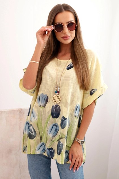 Boho bluzka 100% bawełna – żółta radość z kwiatowym motywem