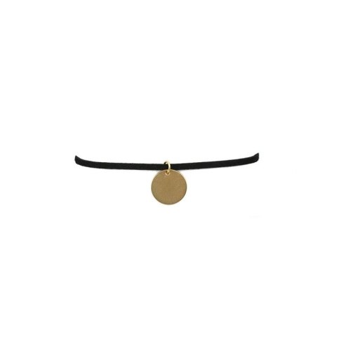 Czarny naszyjnik choker z cienkiego rzemienia z okrągłą złotą zawieszką, model N530CZ