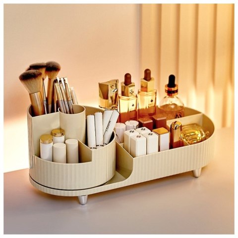Organizer na pędzle, kosmetyki, ryflowany obrotowy kremowy 34,5x14,7x14,3cm CB56K