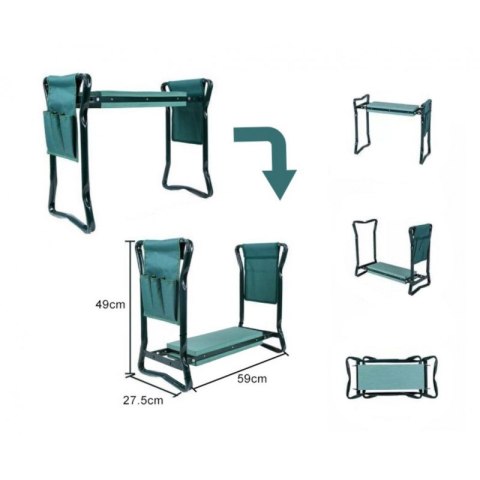 Składany taboret, krzesło, klęcznik ogrodowy 3w1 z kieszonkami 60 x 49 x 25 cm KRT04