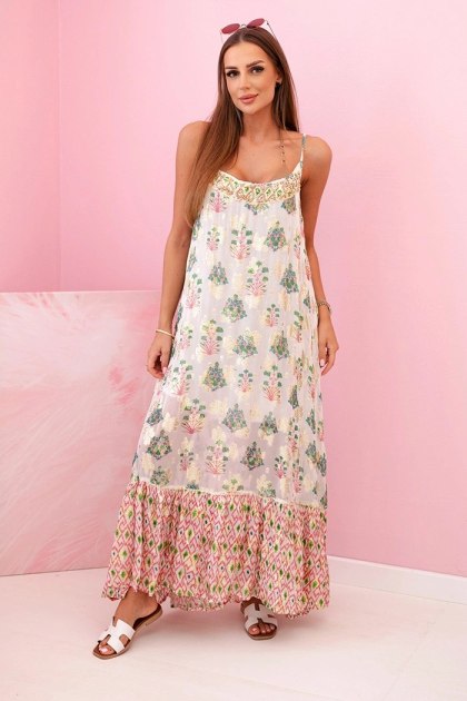 Zwiewna sukienka na lato – różowa, boho styl, ramiączka, włoska produkcja