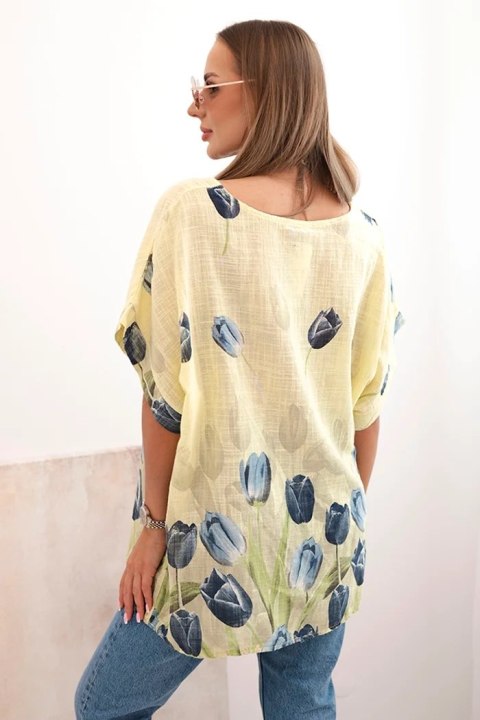 Boho bluzka 100% bawełna – żółta radość z kwiatowym motywem