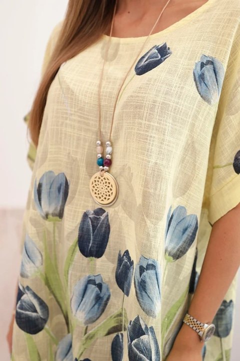Boho bluzka 100% bawełna – żółta radość z kwiatowym motywem