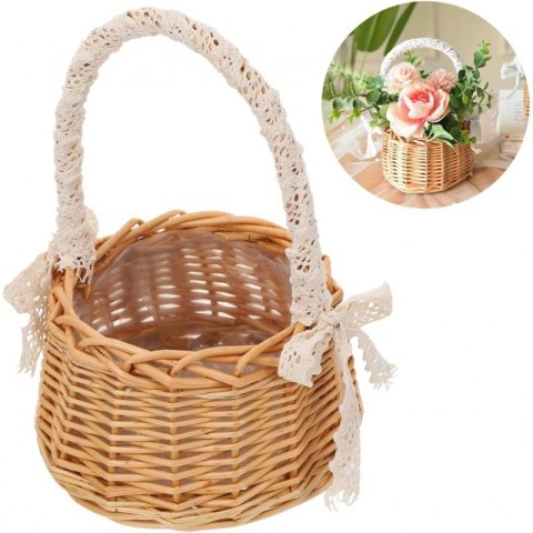 Koszyk, Koszyczek wiklinowy z ażurową kokardką Wielkanoc 11cm x 20cm ROS17