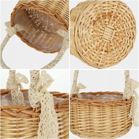 Koszyk, Koszyczek wiklinowy z ażurową kokardką Wielkanoc 11cm x 20cm ROS17