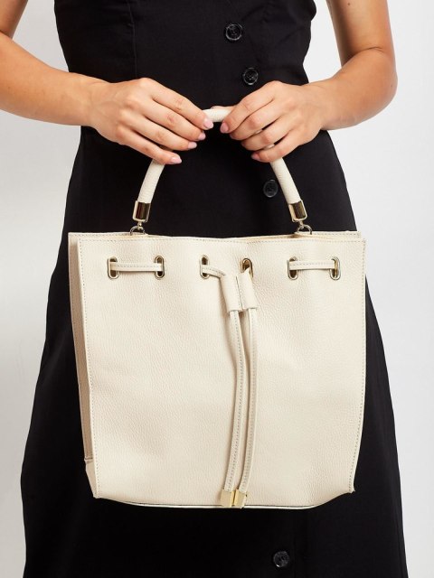 Kwadratowy shopper bag ściągany troczkiem, skóra naturalna - Rovicky Kwadratowy shopper bag ściągany troczkiem, skóra naturalna - Rovicky