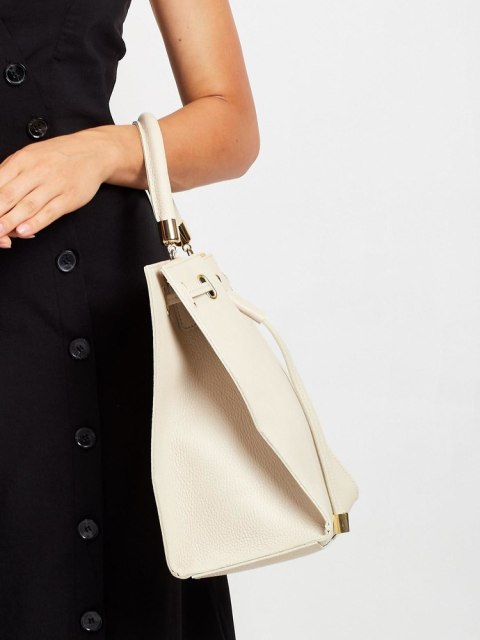 Kwadratowy shopper bag ściągany troczkiem, skóra naturalna - Rovicky Kwadratowy shopper bag ściągany troczkiem, skóra naturalna - Rovicky
