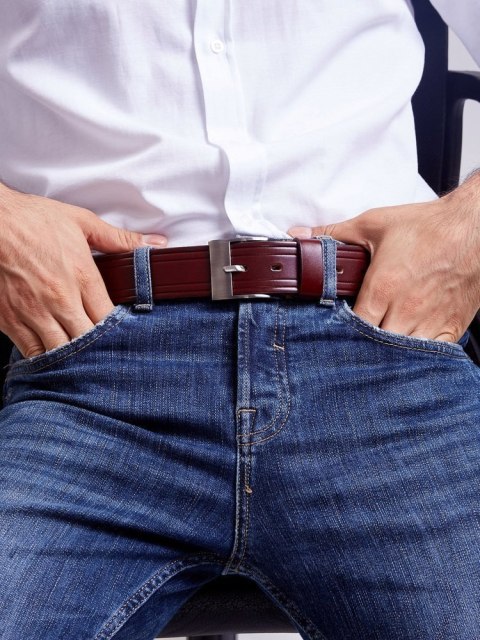 Stylowy, skórzany pasek męski z efektownymi tłoczeniami - Rovicky