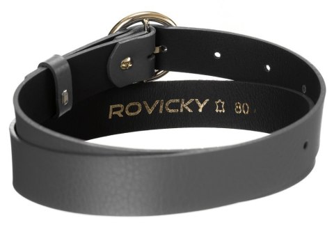 Połyskujący, skórzany pasek damski ze złotą, okrągłą klamrą - Rovicky Połyskujący, skórzany pasek damski ze złotą, okrągłą klamrą - Rovicky