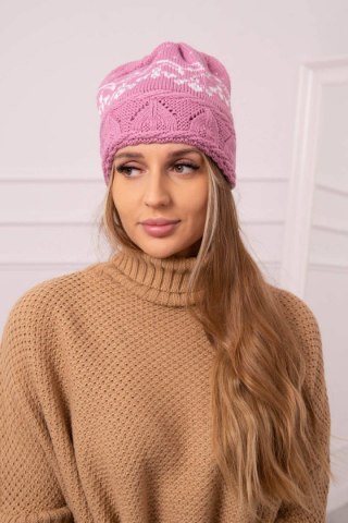 Czapka damska Kira K374 ciemny różowy+biały