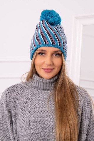Czapka damska z pomponem Hanna K328 turkusowa