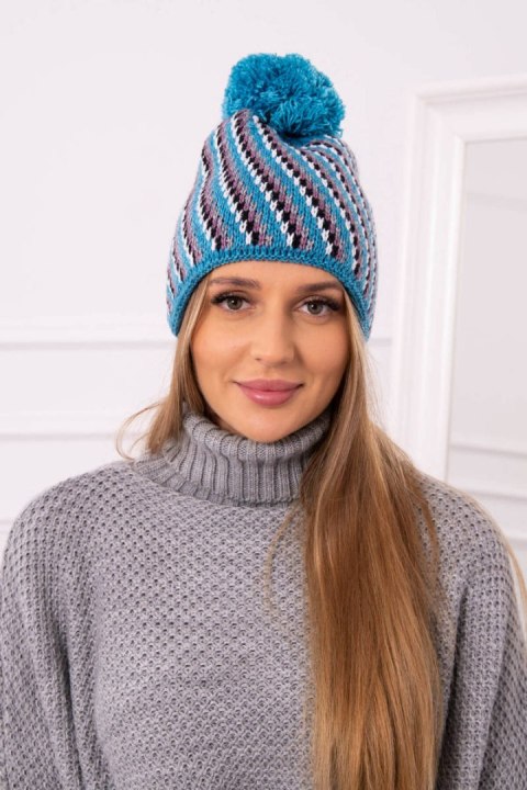 Czapka damska z pomponem Hanna K328 turkusowa