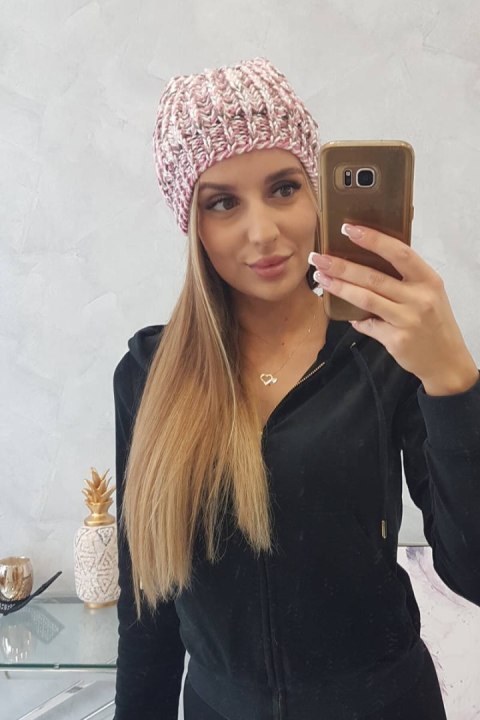 Czapka damska z pomponem Maria K335 pudrowy róż