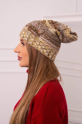 Czapka z polarem Monika K256 brązowy+żółty