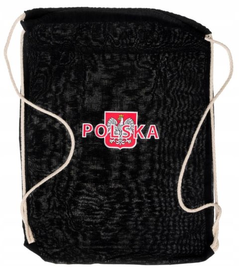 Czarny, bawełniany plecak-worek z motywem patriotycznym Czarny, bawełniany plecak-worek z motywem patriotycznym