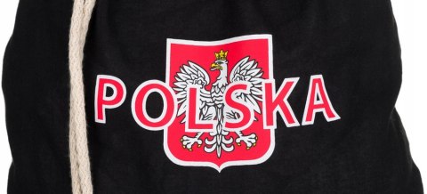 Czarny, bawełniany plecak-worek z motywem patriotycznym Czarny, bawełniany plecak-worek z motywem patriotycznym