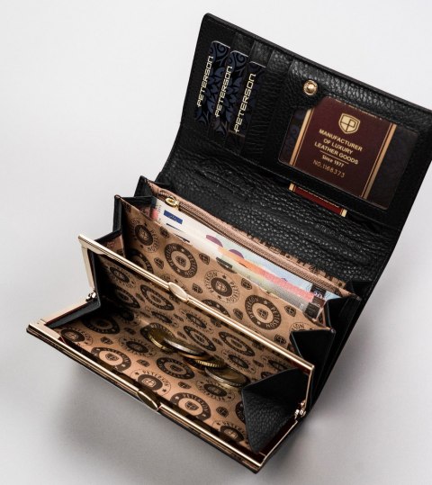 Skórzany, duży portfel damski z systemem RFID - Peterson
