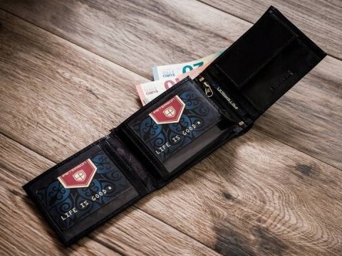 Zestaw prezentowy: portfel męski ze skóry naturalnej i etui na kluczyk i karty — Peterson