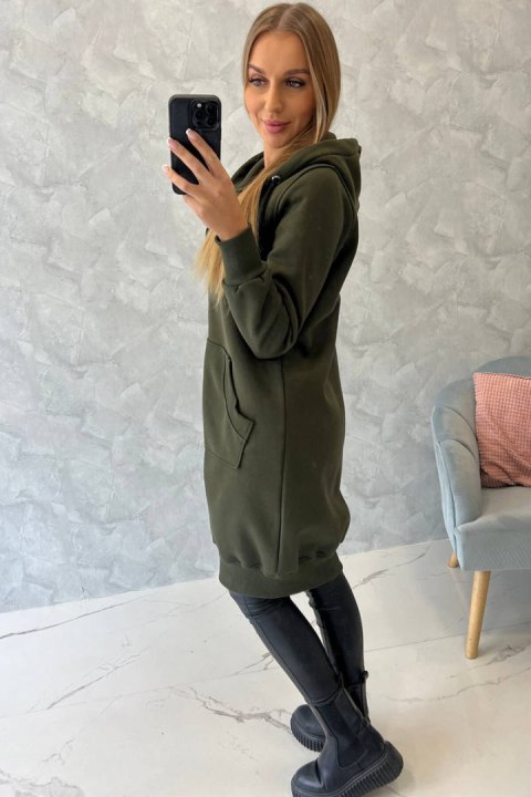 Bluza długa z kapturem, rozsuwana z kieszeniami khaki