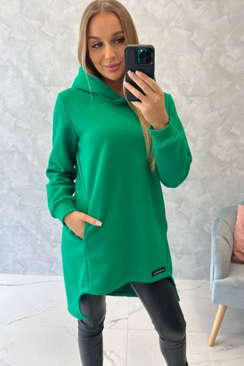 Bluza ocieplana z dłuższym tyłem jasno zielona, z kapturem, asymetryczna