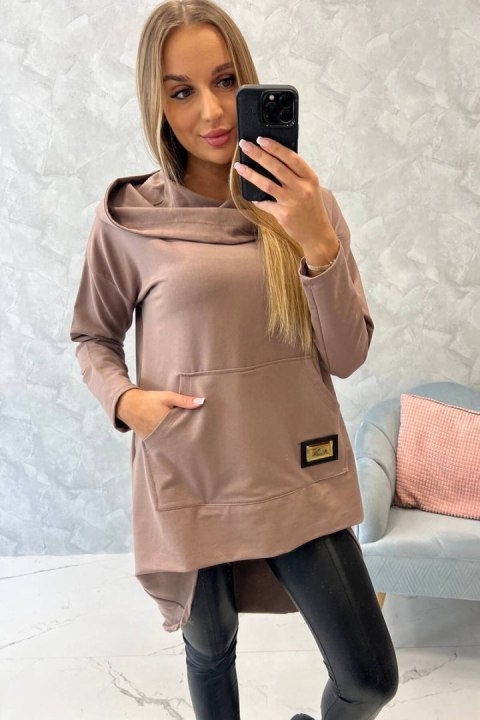 Bluza z długim tyłem i kapturem mocca