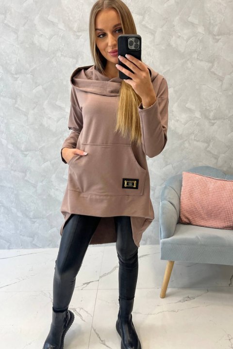 Bluza z długim tyłem i kapturem mocca