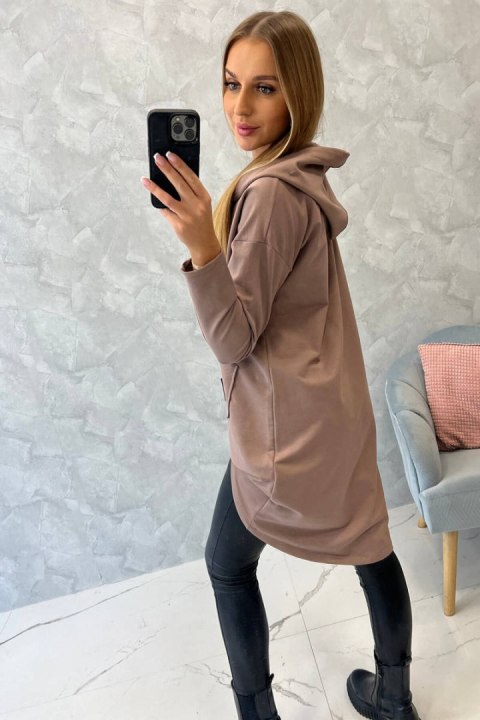 Bluza z długim tyłem i kapturem mocca
