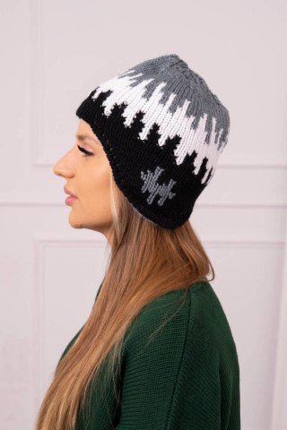 Czapka damska Nikol K405 ciemny szary+biały+czarny