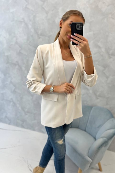 Marynarka z klapami elegancka rękaw 3/4 jasno beżowa