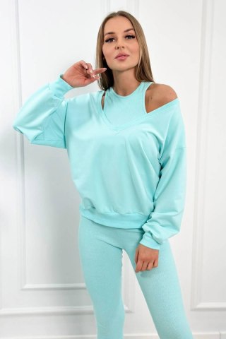 Komplet 3-częściowy bluza + top + legginsy miętowy