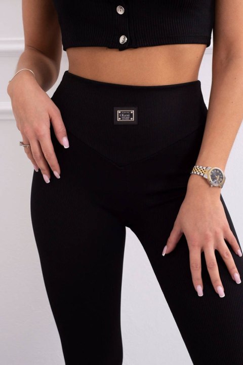 Legginsy prążkowane czarne z wysokim stanem