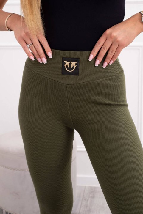 Legginsy w prążek z wysokim stanem khaki