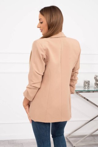 Marynarka z klapami elegancka rękaw 3/4 camelowa UNI