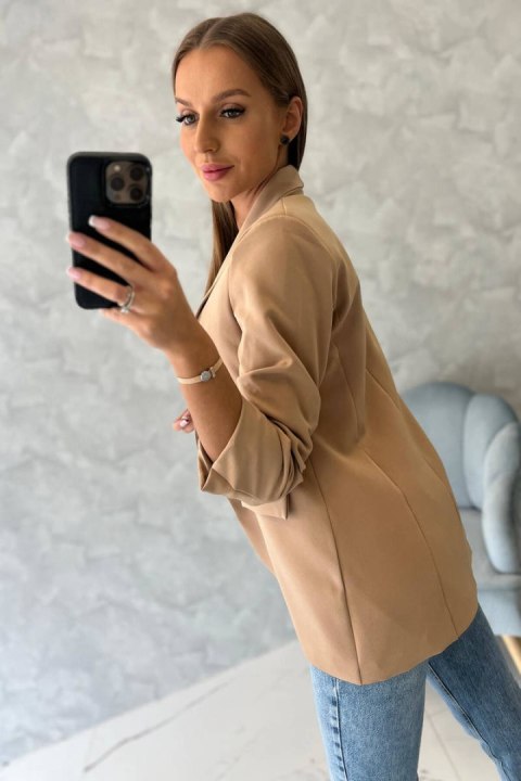 Marynarka z klapami elegancka rękaw 3/4 camelowa Marynarka z klapami elegancka rękaw 3/4 camelowa