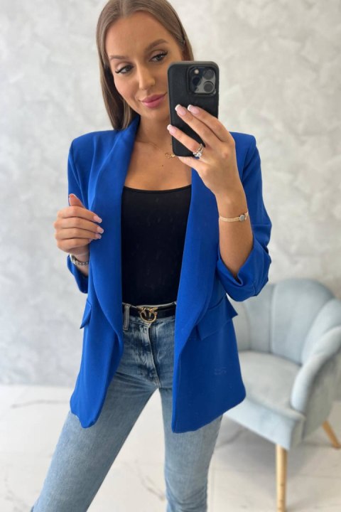 Marynarka z klapami elegancka rękaw 3/4 chabrowy Marynarka z klapami elegancka rękaw 3/4 chabrowy