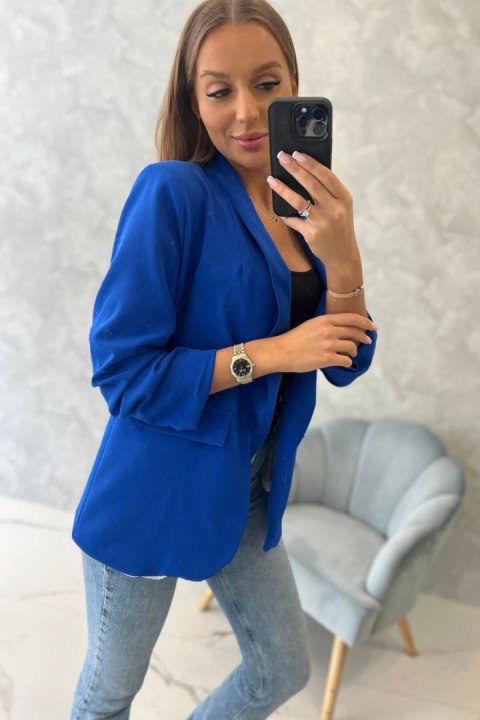Marynarka z klapami elegancka rękaw 3/4 chabrowy Marynarka z klapami elegancka rękaw 3/4 chabrowy