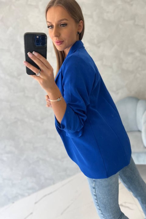 Marynarka z klapami elegancka rękaw 3/4 chabrowy Marynarka z klapami elegancka rękaw 3/4 chabrowy