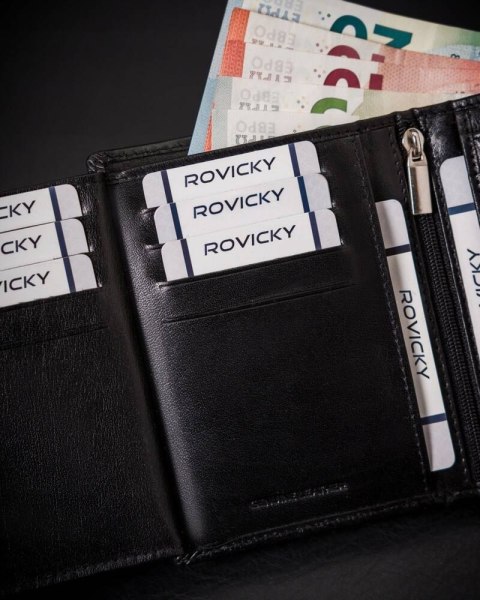 Portfel męski wyposażony w system RFID wykonany ze skóry naturalnej - Rovicky