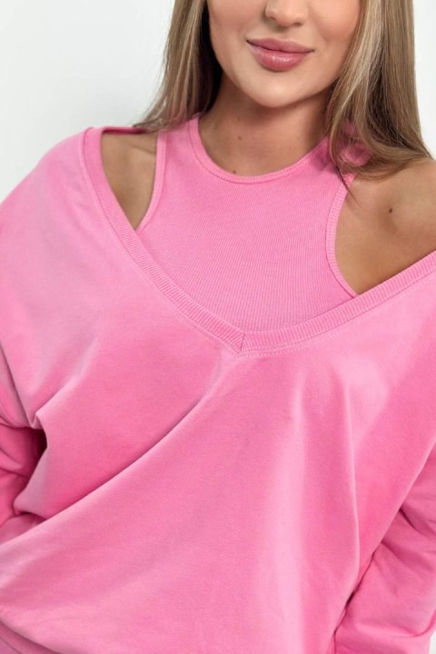 Komplet 3-częściowy bluza + top + legginsy jasno różowy