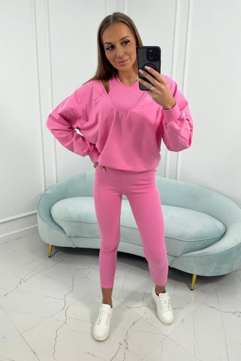 Komplet 3-częściowy bluza + top + legginsy jasno różowy