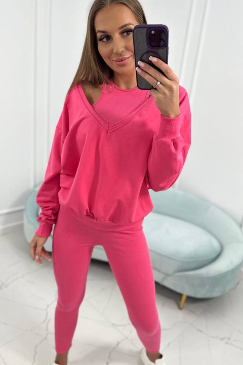 Komplet 3-częściowy bluza + top + legginsy malinowy