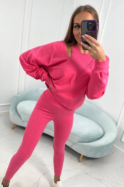 Komplet 3-częściowy bluza + top + legginsy malinowy