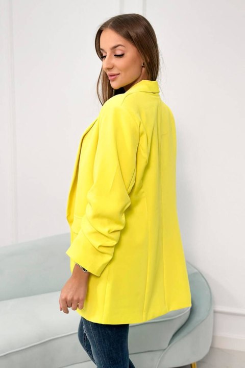 Marynarka z klapami elegancka żółta rękaw 3/4 Marynarka z klapami elegancka żółta rękaw 3/4