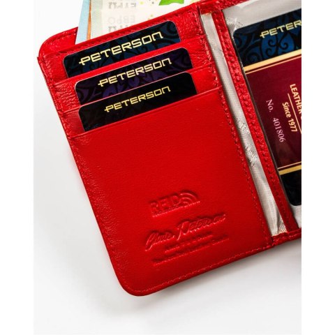 Skórzany portfel damski na zatrzask w czerwonym kolorze - Peterson