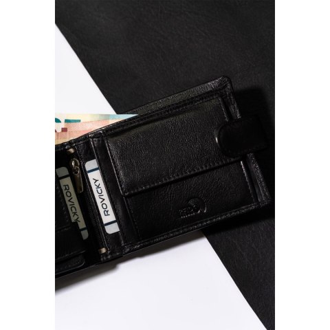 Czarny portfel skórzany męski z ochroną RFID - Rovicky