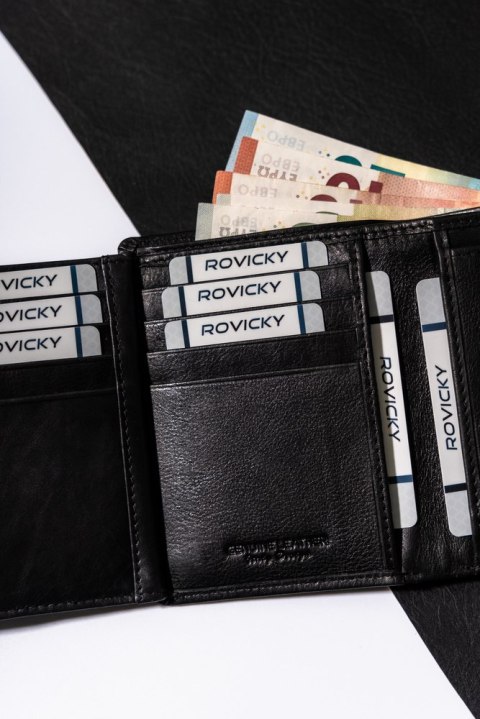 Portfel męski skórzany pionowy z ochroną RFID - Rovicky