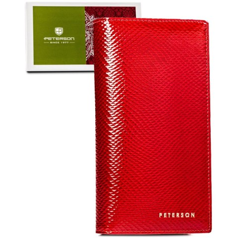 Skórzany, czerwony portfel damski na magnes i zamek z systemem RFID - Peterson