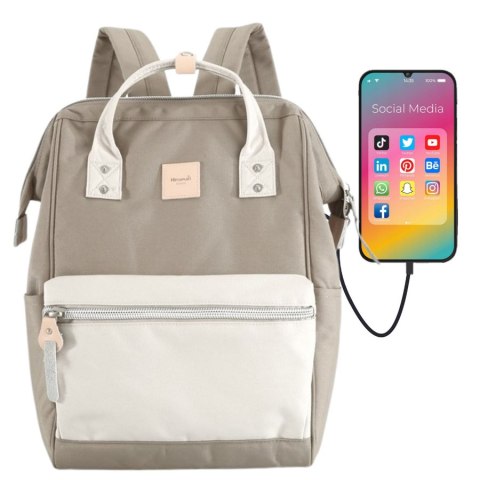 Kremowo-beżowy plecak z miejscem na laptopa i portem USB - Himawari Kremowo-beżowy plecak z miejscem na laptopa i portem USB - Himawari